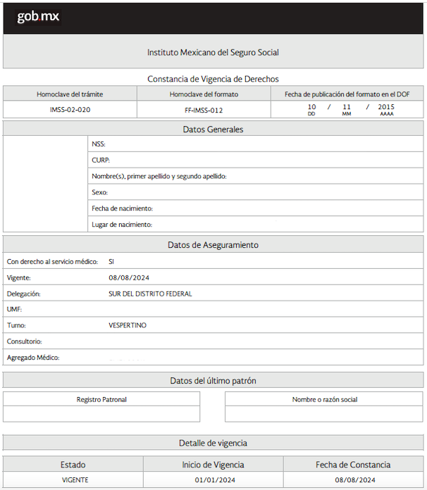 Constancias de vigencia de derechos del IMSS